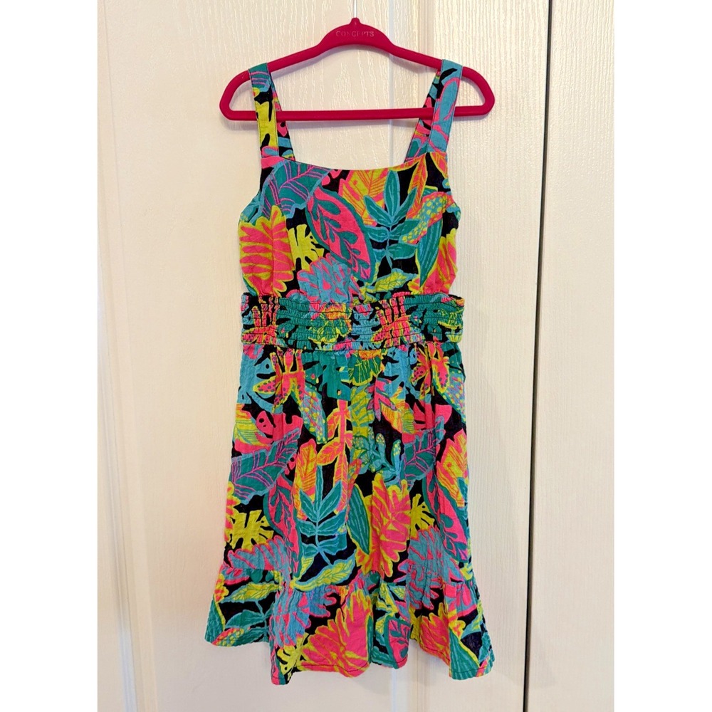 Cat & Jack Girls Cut-Out Maxi or Midi Dress Smocked Sleeveless Tropical Neon XS